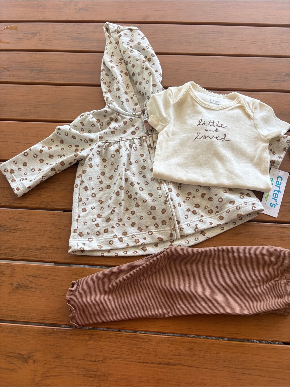 NWT Carter's Cream Leopard Hooded Jacket Set with Brown Ribbed Leggings
